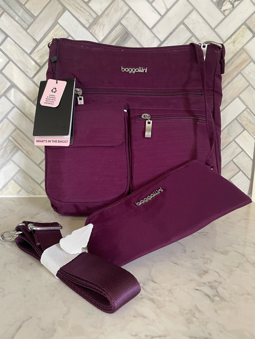 Baggallini Plum Crossbody with Matching Pouch and Strap